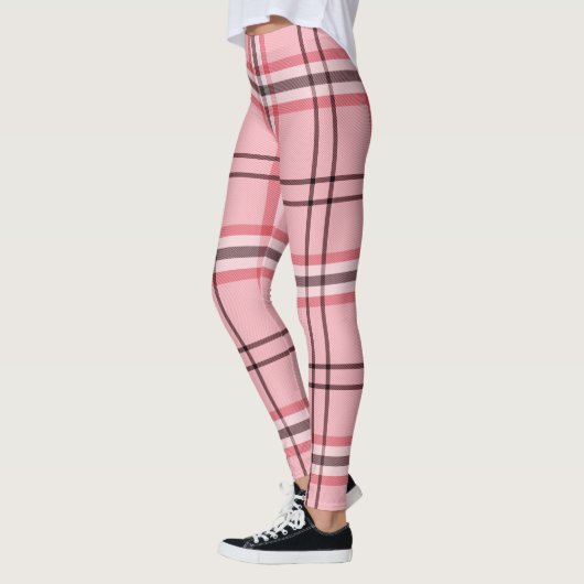 Chic Pink & Graues Kariertes Modedesign Leggings (Links)