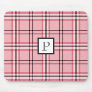 Chic Pink & Graues Kariertes Modedesign Mousepad