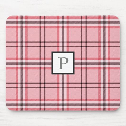 Chic Pink & Graues Kariertes Modedesign Mousepad (Vorne)