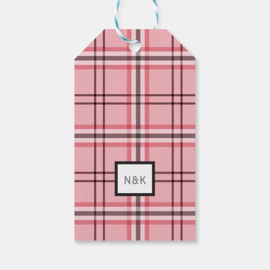 Chic Pink & Graues Kariertes Modedesign-Party Geschenkanhänger (Rückseite)