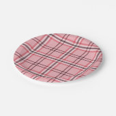 Chic Pink & Graues Kariertes Modedesign-Party Pappteller (Schrägansicht)