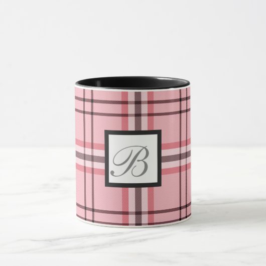 Chic Pink & Graues Kariertes Modedesign Tasse (Zentrum)