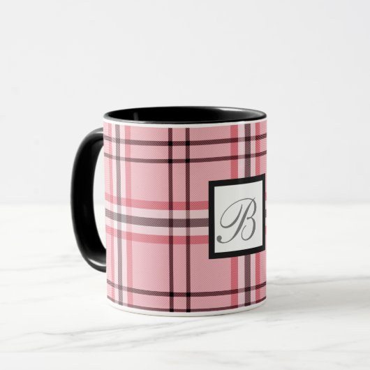 Chic Pink & Graues Kariertes Modedesign Tasse (Vorderseite Links)