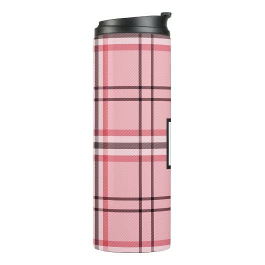 Chic Pink & Graues Kariertes Modedesign Thermosbecher (Nach links gedreht)