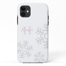 Chic Pink Gray Snowflake Monogram auf Weiß