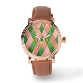 Chic Pink Green Argyle Monogrammed  Armbanduhr