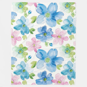 Chic Pink Green Blue Floral Fleecedecke