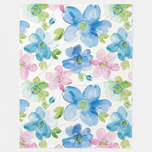 Chic Pink Green Blue Floral Fleecedecke (Vorderseite)