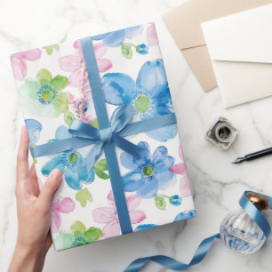 Chic Pink Green Blue Floral Geburtstag Geschenkpapier