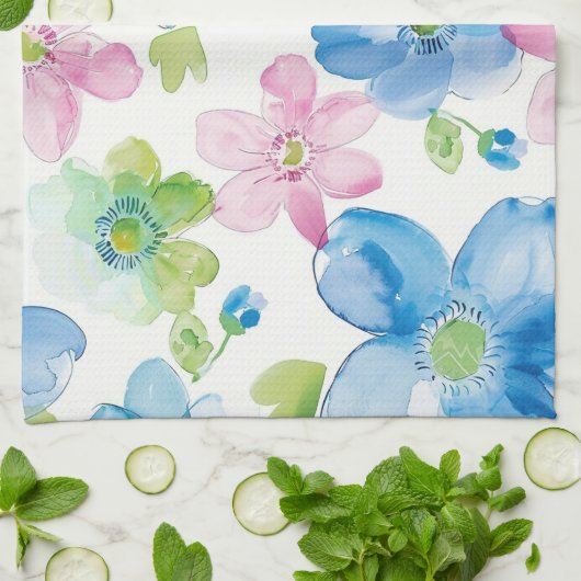 Chic Pink Green Blue Floral Geschirrtuch (Gefaltet)