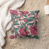 Chic Pink Green Floral Art Decorative Kissen (Decke)