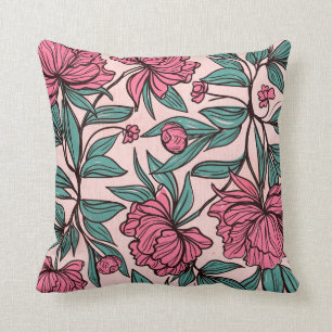 Chic Pink Green Floral Art Decorative Kissen