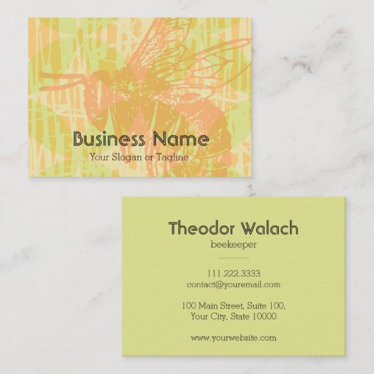 Chic Pink Green Gold Bee Beruflich Visitenkarte (Vorne/Hinten)