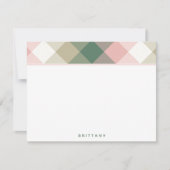 Chic Pink Green Karierte Personalisiert Flat Note Mitteilungskarte (Vorderseite)