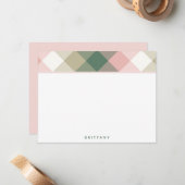 Chic Pink Green Karierte Personalisiert Flat Note  Mitteilungskarte (Vorderseite/Rückseite Beispiel)