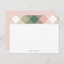 Chic Pink Green Karierte Personalisiert Flat Note Mitteilungskarte