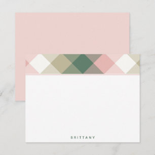 Chic Pink Green Karierte Personalisiert Flat Note  Mitteilungskarte
