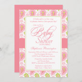 Chic pink + green paisley Baby Dusche Einladung (Vorne/Hinten)