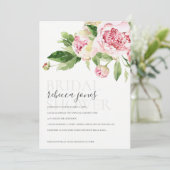 CHIC PINK GREEN PEONY FLORAL BRAUTPARTY INVITE ANKÜNDIGUNG (Stehend Vorderseite)