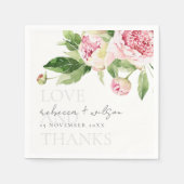 CHIC PINK GREEN PEONY FLORAL LIEBE DANK WEDING SERVIETTE (Vorderseite)
