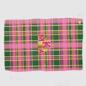 Chic Pink & Green Plaid Monogrammed Golfhandtuch (Horizontal)