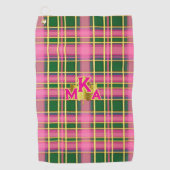 Chic Pink & Green Plaid Monogrammed Golfhandtuch (Vorderseite)