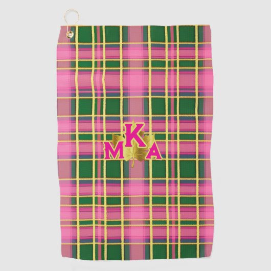 Chic Pink & Green Plaid Monogrammed Golfhandtuch (Vorderseite)