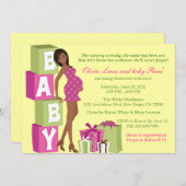 Chic Pink Green Polka Dot Moderne Mama Kinderdusch Einladung (Vorne/Hinten)