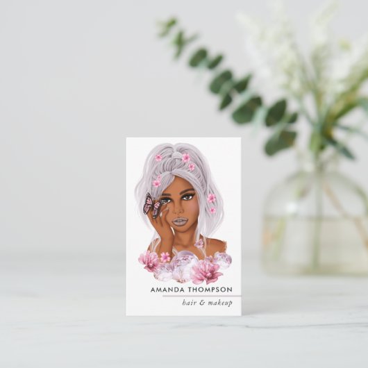 Chic Pink Hair Stylist Business Card Visitenkarte (Stehend Vorderseite)