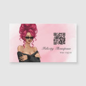 Chic Pink Hair Stylist QR Code Magnetkarte (Vorderseite)
