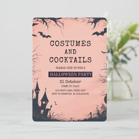 Chic Pink Halloween-Party Einladung (Stehend Vorderseite)