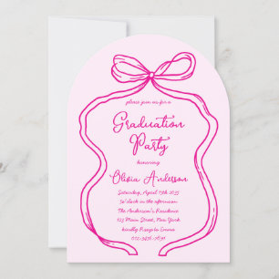 Chic Pink Hand Drawn Bow & Script Graduation Party Einladung