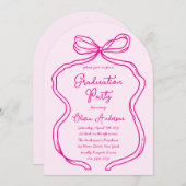 Chic Pink Hand Drawn Bow & Script Graduation Party Einladung (Vorne/Hinten)