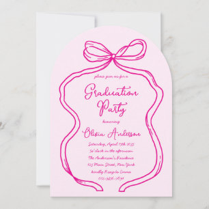 Chic Pink Hand Drawn Bow & Script Graduation Party Einladung