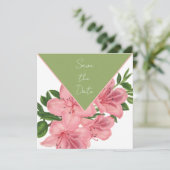 Chic Pink Hibiskus Save the Date (Stehend Vorderseite)