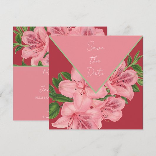 Chic Pink Hibiskus Save the Date (Vorne/Hinten)