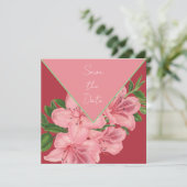 Chic Pink Hibiskus Save the Date (Stehend Vorderseite)