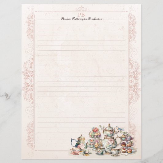 Chic Pink High Tea Party Monogramm Briefpapier (Vorderseite)