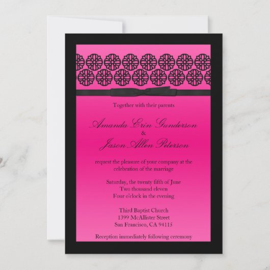 Chic Pink Hochzeit Einladung mit Bow (Vorderseite)