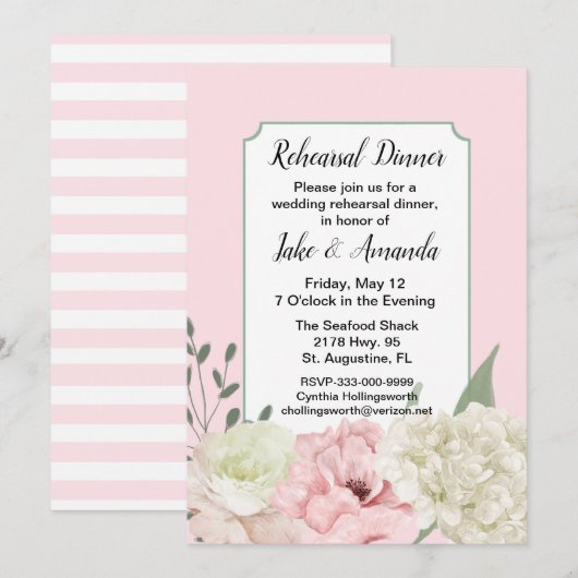 Chic Pink Hochzeitsessen Probe Einladung (Vorne/Hinten)