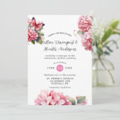 Chic Pink Hydrangea Butterfly Hochzeit Einladung (Stehend Vorderseite)