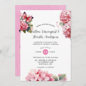 Chic Pink Hydrangea Butterfly Hochzeit Einladung (Vorne/Hinten)