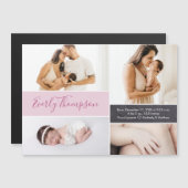 Chic Pink Individuelle Name und Baby Girl Foto Col Magneteinladung (Vorne/Hinten)