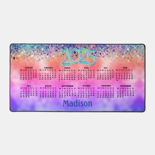 Chic pink iridescent Imitats Glitzer 2025 Kalender Schreibtischunterlage (Vorderseite)