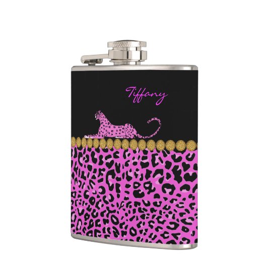 Chic Pink Jaguar Print Custom Flask Flachmann (Links)