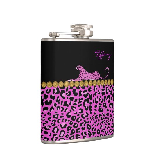 Chic Pink Jaguar Print Custom Flask Flachmann (Rechts)