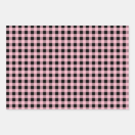 Chic Pink Kariert Buffalo Karo Mixed Muster Geschenkpapier Set (Vorderseite 2)