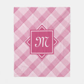 Chic Pink Kariert mit moderner Diagonal-Monogramm Fleecedecke (Vorderseite)