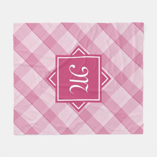 Chic Pink Kariert mit moderner Diagonal-Monogramm Fleecedecke (Vorderseite (Horizontal))