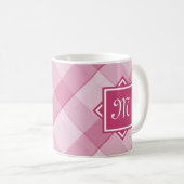 Chic Pink Kariert mit moderner Diagonal-Monogramm Kaffeetasse (VorderseiteRechts)
